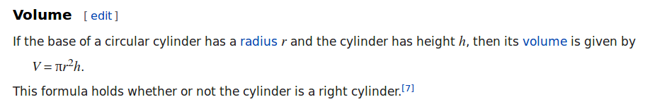 wikipedia cylinder volume