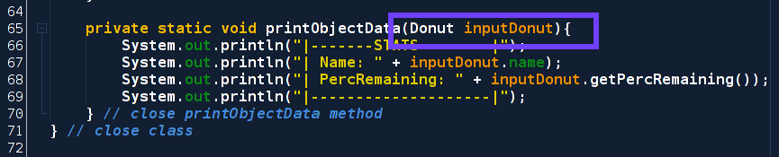 Refactoring Donut to see how the methods work - output shown