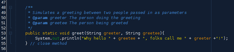 greeting method that takes parameters