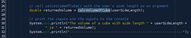 A complete java code cycle of calling a method with a return value and printing that value to the console