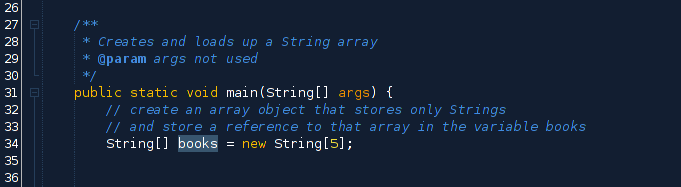 java code for creating arrays